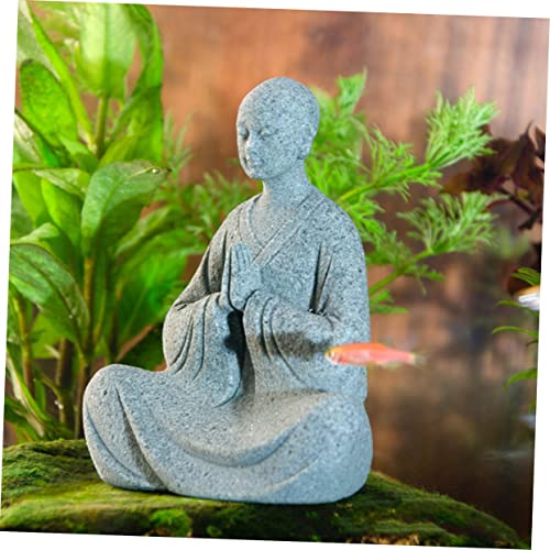GALPADA 2pcs Stone Monk Statue Zen Garden Figurines for Indoor and Outdoor Decor Stone Material Charming Monk Sculptures for Home and Aquarium Decoration