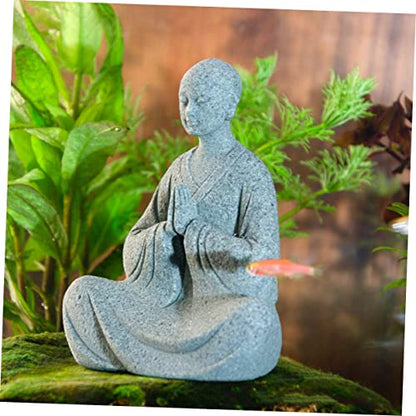 GALPADA 2pcs Stone Monk Statue Zen Garden Figurines for Indoor and Outdoor Decor Stone Material Charming Monk Sculptures for Home and Aquarium Decoration