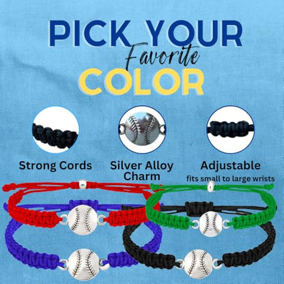 Sportybella - Baseball Bracelet, Baseball Jewelry, Adjustable Braided Baseball Bracelet, Baseball Gifts, Baseball Accessories - color: Green