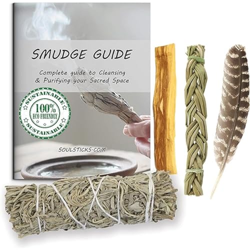 Ancient VEDA Organic Smudge Kit – Blue Sage, Palo Santo, Sweetgrass Braid, Feather & Smudge Guide | Home Cleansing Kit for Meditation, Yoga, Energy Healing & Gift (Starter Kit, Blue Sage) - color: Blue Sage, size: Starter Kit