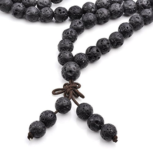 Jovivi 6mm 8mm Natural Lava Rock Stone Healing Gemstone 108 Prayer Beads Tibetan Mala Bracelet Necklace - color: 8mm Beads