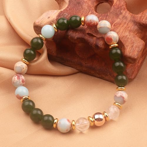 KSQS Healing Stone Bead Bracelet for Women, Natural Gemstones Balance Protection Bracelet, Spiritual Crystal Beads Bracelet Anxiety Relief with Meaning Card - style: Positivity & Joy