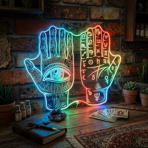 ADVPRO Mystic Palmistry and Evil Eye LED Neon Sign - Celestial Zodiac Wall Decor for Home Bedroom or Studio - Multi Color Palm Reading Art Light st06s86-fnd-i0389-c - color: Mystic Palmistry, size: 4) Extra Large