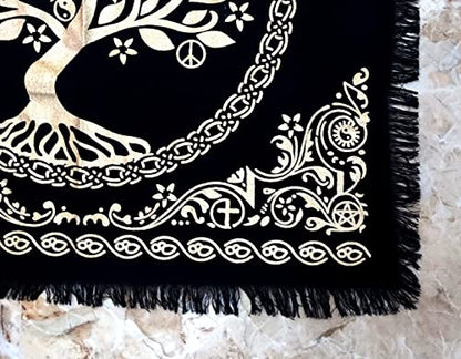 INDACORIFY Tree of Life Altar Table Top Cloth with Fringes Alter Tarot Witchcraft Spread Witchery Supplies Sacred Cloth 18x18 in (Gold Tree of Life) - color: Gold Tree of Life