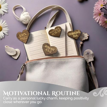 Biblical Affirmations Box | Christian Themed Engraved Wood Box with 72 Scripture Affirmation Heart Cutouts | Daily Motivational Religious Gift - style: Cross & Bible Verses