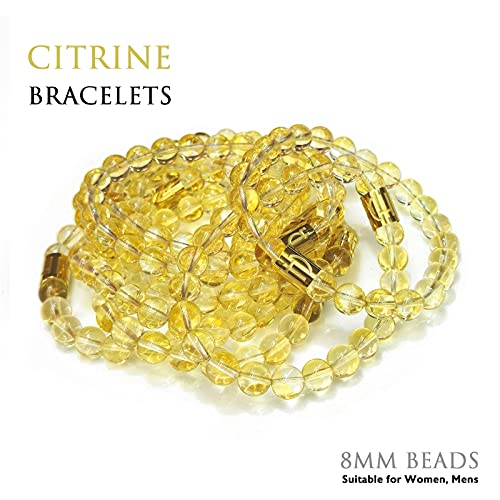 Morchic 8mm Genuine Gemstone Stretch Bracelet for Women Men Unisex, Natural Energy Crystal Stone Beads, Classic Simple Design Cuff Birthday Gift 7.5 Inch - color: Citrine