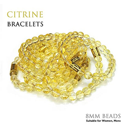 Morchic 8mm Genuine Gemstone Stretch Bracelet for Women Men Unisex, Natural Energy Crystal Stone Beads, Classic Simple Design Cuff Birthday Gift 7.5 Inch - color: Citrine