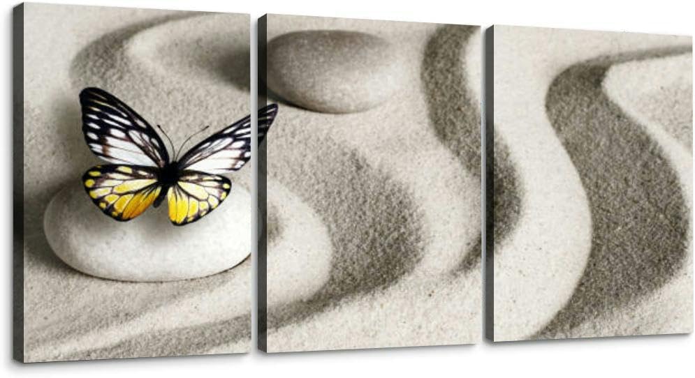Japanese zen garden meditation stone concentration and relaxation sand 3 Piece Canvas Wall Art for Living Room Bedroom Office Framed Prints Pictures Painting Wall Decor Artwork for Walls Set of 3