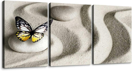 Japanese zen garden meditation stone concentration and relaxation sand 3 Piece Canvas Wall Art for Living Room Bedroom Office Framed Prints Pictures Painting Wall Decor Artwork for Walls Set of 3