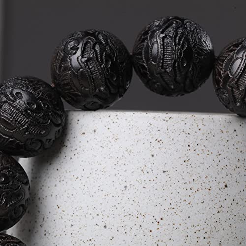 Zen Dear Unisex Natural Ebony Wood Buddhist Prayer Bead Necklace Bracelet Tibetan Prayer Mala Beaded Black - style: 18mm 13Beads Carving PiXiu