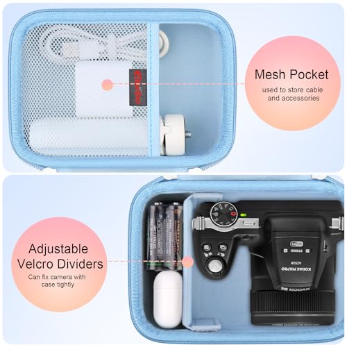 Elonbo Carrying Case for KODAK PIXPRO AZ528/ AZ255/ AZ405/ AZ425/ AZ401 Digital Camera, Kodak PIXPRO Astro Zoom Vlogging Camera Hard Travel Storage Bag, Mesh Pocket fits Battery Cable, Blue - color: Blue