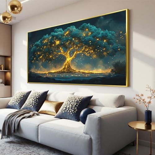 Canvas Wall Art Decor Artwork for Walls Oversized Green Gold Wall Art Prints Gold Framed Large Tree of Life Wall Art for Living Room Canvas Art Wall Decor Home Office Aesthetic Wall Decorations 29" x 58" - color: QLS-A, size: 58"L x 29.5"W