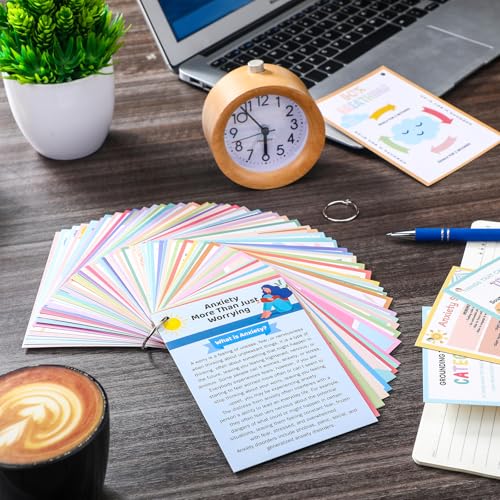 72 Pcs Anxiety Coping Skill Cards Social Anxiety Relief & Self Care Flashcard with Metal Binder Rings Coping Strategy Therapy Cards for Family University and Office(5.9 x 4 Inches)