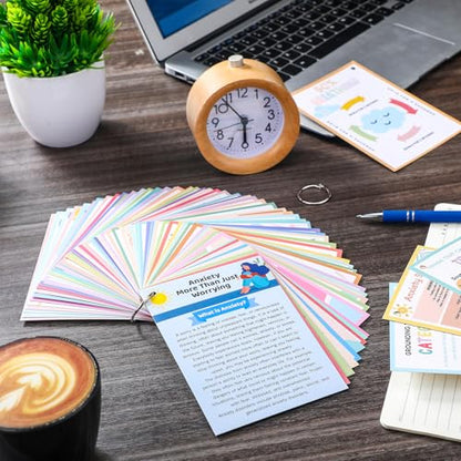 72 Pcs Anxiety Coping Skill Cards Social Anxiety Relief & Self Care Flashcard with Metal Binder Rings Coping Strategy Therapy Cards for Family University and Office(5.9 x 4 Inches)