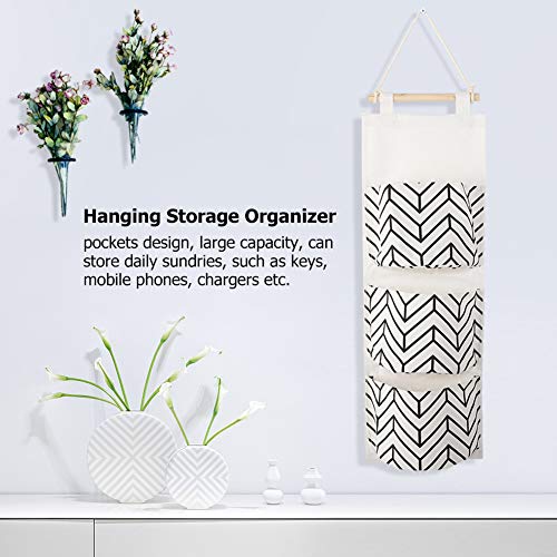 Cotton Linen Hanging Wall with 3 Pockets for Entryway, Bedroom, and Dorm Room Storage – Space-Saving Solution for Keys, Phones, and Daily Essentials