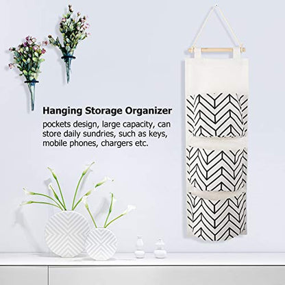 Cotton Linen Hanging Wall with 3 Pockets for Entryway, Bedroom, and Dorm Room Storage – Space-Saving Solution for Keys, Phones, and Daily Essentials