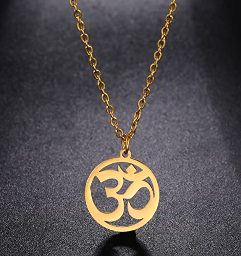 UNIFT Necklace For Women- Aum Om Ohm Sanskrit Symbol Round Pendant Beaded Double Layer Chain Charm Necklace,Hinduism Yoga Sanskrit Personalized Amulet Dainty Pendant Necklace Jewelry - color: single chain - gold