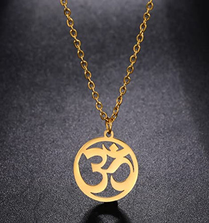 UNIFT Necklace For Women- Aum Om Ohm Sanskrit Symbol Round Pendant Beaded Double Layer Chain Charm Necklace,Hinduism Yoga Sanskrit Personalized Amulet Dainty Pendant Necklace Jewelry - color: single chain - gold