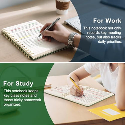 RETTACY Lined Journal Notebook, 140 Numbered Pages, A5 Medium Size (5.7'' x 8.3''), for Men & Women, Journaling, Writing, Work & Office, Spiral-bound, Hardcover, 100 GSM Thick Paper (Light Green)