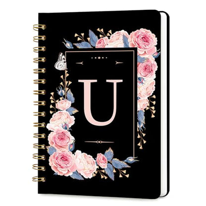 Lined Spiral Journal Notebook, A5 College Ruled Spiral Notebook for Women, Hardcover with Elegant Design for Work and Note-Taking, 5.5 * 8.25 inch, 160 Pages, Letter U - color: U