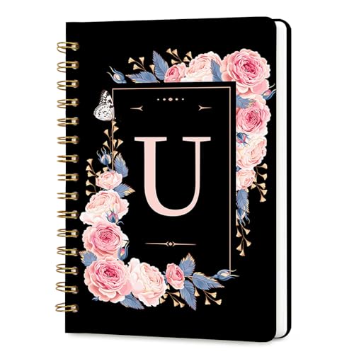 Lined Spiral Journal Notebook, A5 College Ruled Spiral Notebook for Women, Hardcover with Elegant Design for Work and Note-Taking, 5.5 * 8.25 inch, 160 Pages, Letter U - color: U