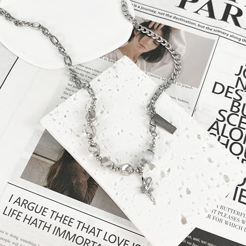 Y2k Irregular Necklace Star Pendant Moonlight Stone Fashion Collar Chain Design Spicy Silver Jewelry for Women - color: Style21