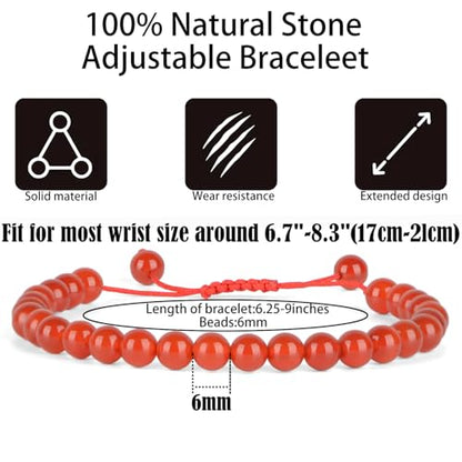 QOGIR Handmade Healing Bracelet,6mm Natural Gem Stone Bracelet rope bracelet - color: Carnelian( Vitality and Energy), size: 6mm