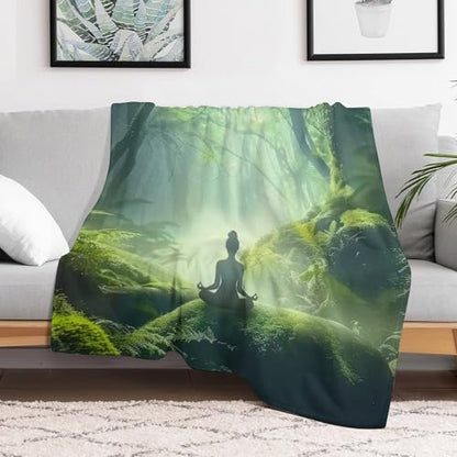 Woman Meditation Jungle Green Ultra Soft Flannel Fleece Bed Blankets Lightweight Cozy Throw Blanket Room Decor for Couch Chair Bedroom Adults Bedding Cozy Blanket Outdoor Travel Blankets 50"x6 - size: 60L" x 50W"