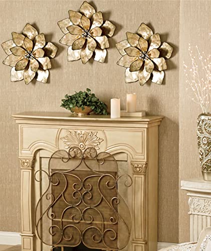 Touch of Class Eloquence Bloom Capiz Wall Art Cream One Size - Handcrafted Flower Metal Sculpture - Floral Artwork for Bedroom, Living Room, Kitchen - Hanging Sculptures Decor - Layered Petals
