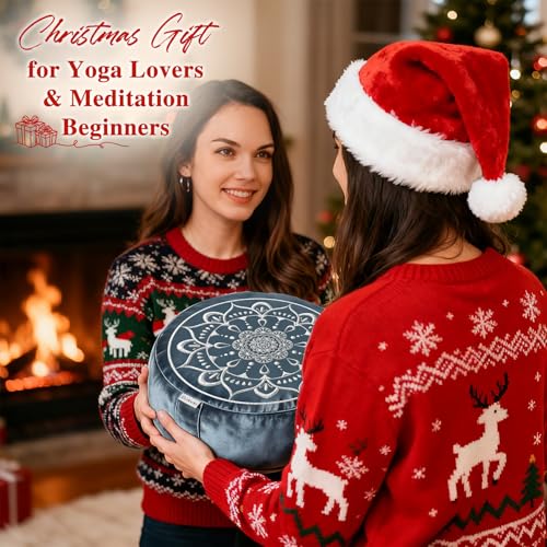 Hihealer Meditation Cushion, Traditional Tibetan Meditation Pillow Velvet Cover - Large Floor Cushion Seating for Adults - Yoga Buckwheat Bolster for Women、Moms