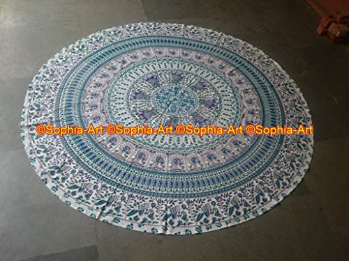 Sophia-Art Green Yoga Mat Beach Picnic Mat Multi-Purpose Cotton Mandala Throw Round Yoga Round Cotton Bohemian Blanket Tablecloth Gypsy Circle Meditation Spread Towel Round (Pattern009, 72 Inches) - size: 72" (Round)