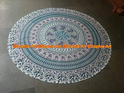 Sophia-Art Green Yoga Mat Beach Picnic Mat Multi-Purpose Cotton Mandala Throw Round Yoga Round Cotton Bohemian Blanket Tablecloth Gypsy Circle Meditation Spread Towel Round (Pattern009, 72 Inches) - size: 72" (Round)