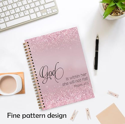 Pretty Pink Christian Notebook, Church Notes Notebook, God is Within Her She Will Not Fall Prayer Bible Journal for Woman, Psalm 46:5 Spiral Notebooks 5.5x8.3 Inch - color: Color_11