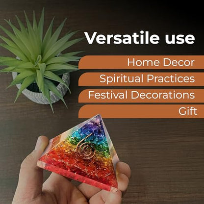 Orgone Pyramid of Success – 7 Chakra Orgonite Pyramid for Healing, Meditation, Stress Relief, Positive Energy & Chakra Balancing - color: 7 Chakra
