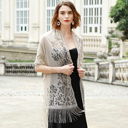 RIIQIICHY Shawls and Wraps for Evening Dresses Scarfs for Women Pashmina Wedding Formal Shawl - color: Beige-1