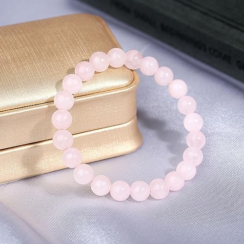 MAIBAOTA Healing Crystal Bracelet for Women Men, 8/4 mm Natural Stone Beaded Bracelets, Jewelry Birthday Gifts, Round Gemstones Stretch Bracelets - color: Pink-Rose Quartz, size: 8 mm