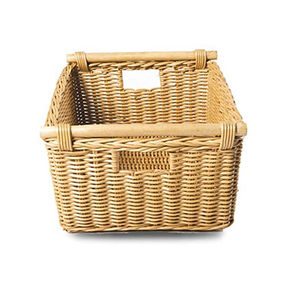 The Basket Lady Pole Handle Wicker Storage Basket, Large, 18 in L x 14.5 in W x 9 in H, Sandstone