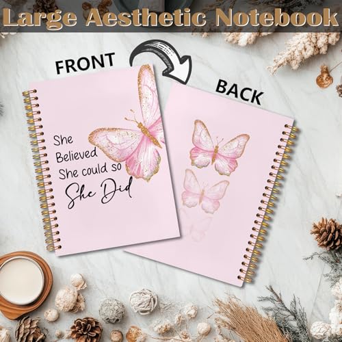Pink Butterfly Inspirational Spiral Notebook 5.5x8.3, She Believed She Could So She Did Motivational Journal, Inspirational Encouragement Gifts for Women, Pink Office Supplies - color: Notebook-14