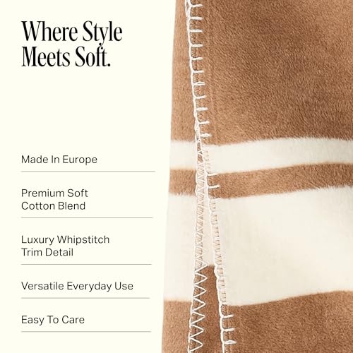 Preston Lane Highrise Throw Blanket – 50" x 70", Premium Cotton-Blend, Soft and Fluffy Throw for Couch, Bed, or Living Room, Cozy and Warm, Made in Portugal, Camel - color: Camel