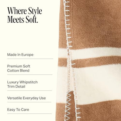 Preston Lane Highrise Throw Blanket – 50" x 70", Premium Cotton-Blend, Soft and Fluffy Throw for Couch, Bed, or Living Room, Cozy and Warm, Made in Portugal, Camel - color: Camel