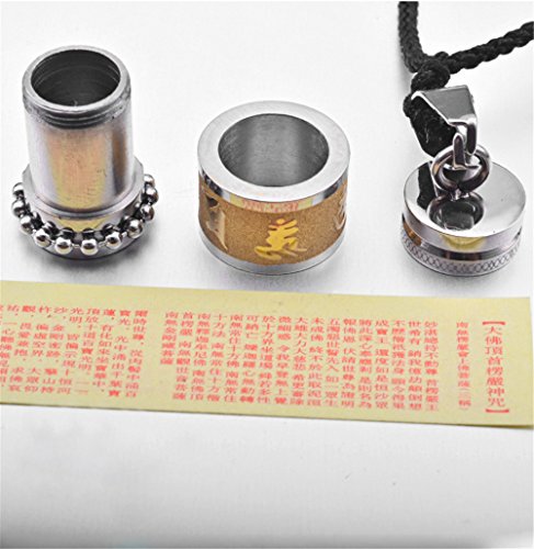 Men's Stainless Steel Open Lucky Buddha Mantra Pendant Necklace Bottle Container Memorial with Braided Rope - color: Mantra - Gold (small)