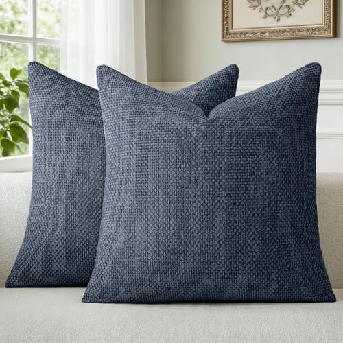 a moment Dark Blue Chenille Throw Pillow Covers 18x18 Inch Pack of 2 Modern Decorative Throw Pillow Covers Farmhouse Cross Covers Home Decor for Sofa Bedroom Living Room - color: Dark Blue, size: 18" x 18" (Pack of 2)