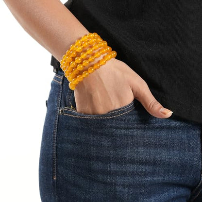 108 Mala Beads 8mm Natural yellow citrine Polished-Finish Genuine Semi-Precious Stone Long Crystal Mala Prayer Bead Necklace Or Bracelet for Yoga Meditation Energy Balancing