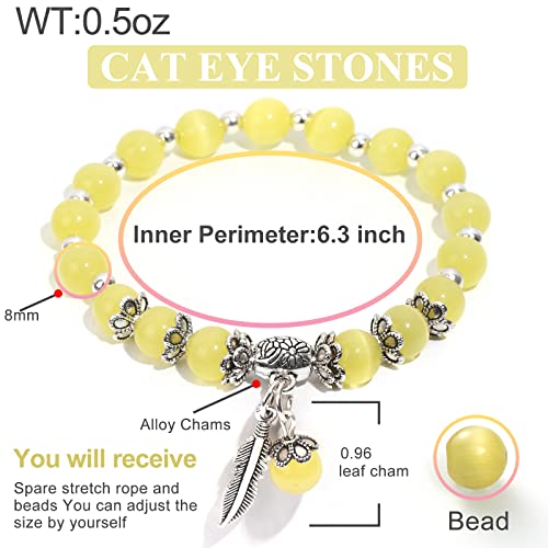 Natural Stretch Gemstone Bracelet Healing Stone Beaded Bracelets for Women Men Gifts (Unisex) - color: 8mm yellow