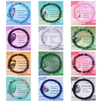 FIRAZIO 12PCS 6mm 8mm Gemstone Beaded Bracelets for Women Semi-Precious Natural Crystal Bracelets Round Beads Gemstones Stretch Bracelet Jewelry Gift - style: 6MM