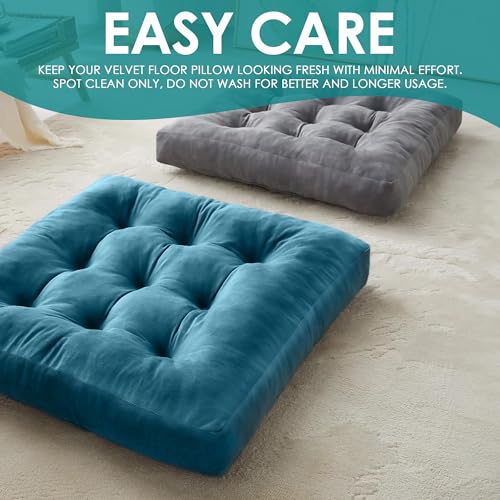 NEST & LOOM Floor Cushions - Floor Chair Pillow, Meditation Cushion, Square Large Floor Pillow, Solid Thick Tufted Floor Pillow - Teal - 21.65" x 21.65"