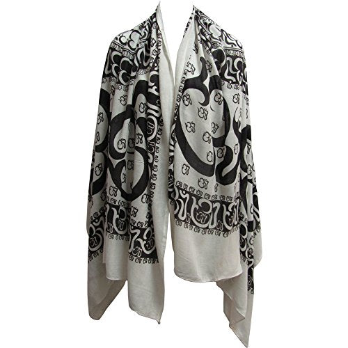 Om/Ohm Mantra Yoga Cotton Altar Cloth Prayer Shawl Scarf Large Black & White