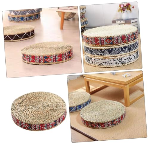 Housoutil Woven Straw Meditation Pillow Floor Cushion 30cm Diameter 7cm Height Handmade Japanese Tatami Seat Cushion for Indoor Yoga and Zen Practice