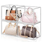 4 Packs Clear Handbag Storage Organizer for Closet, Acrylic Display Case for Purse Handbag, Stackable Purse Organizer Storage Box with Magnetic Door for Wallet Book Toys Collectibles