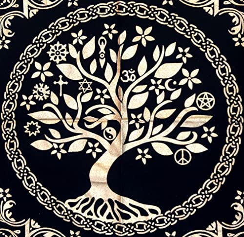 INDACORIFY Tree of Life Altar Table Top Cloth with Fringes Alter Tarot Witchcraft Spread Witchery Supplies Sacred Cloth 18x18 in (Gold Tree of Life) - color: Gold Tree of Life
